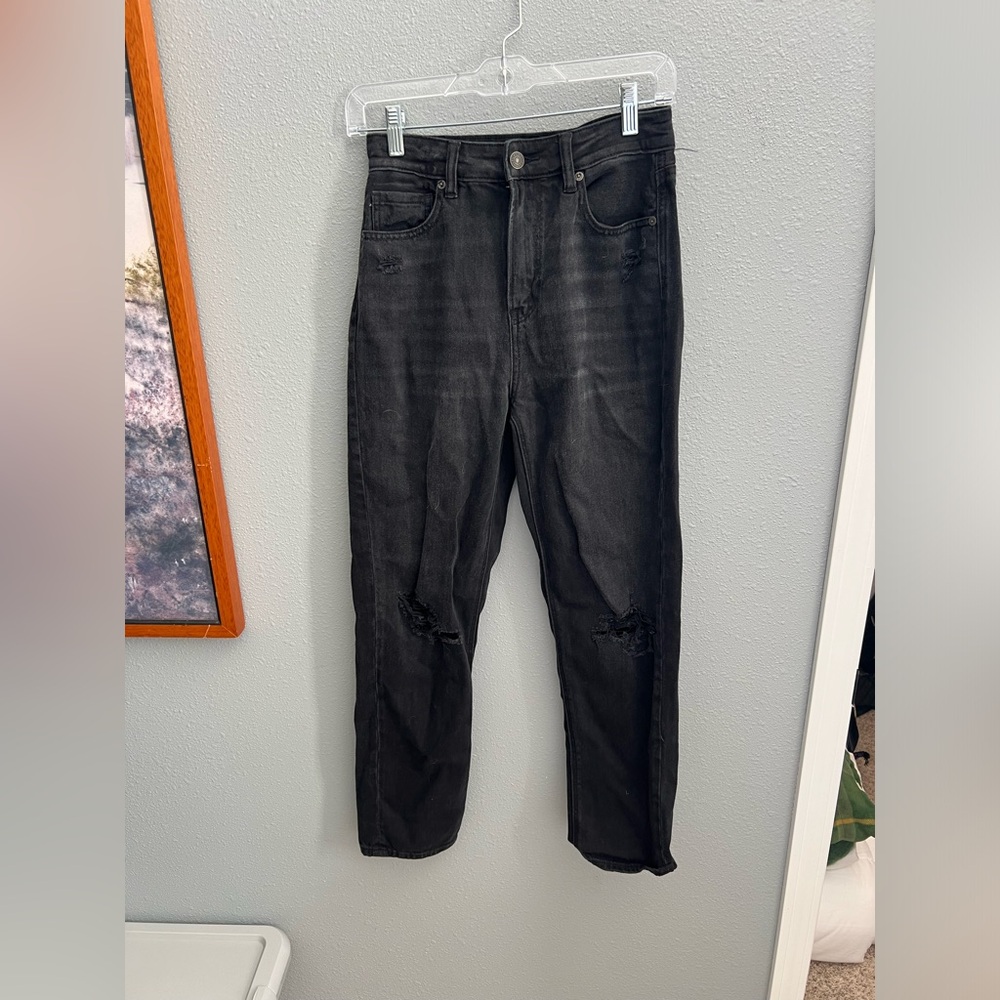 Black Mom Straight Jean with Holes